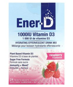 Ener-C, Ener-D, Vitamin D3, Hydrating Effervescent Drink Mix, Sugar Free, Raspberry, 1,000 mg, 24 Packets