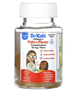 DrKids, Children's Pain + Fever Gummy Bite, Ages 2-11 Years, Orange Vanilla, 24 Gummies