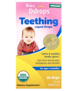 Ddrops, Organic Baby Teething Liquid Drops, For Ages 3 Months+, 60 Drops, 0.06 fl oz (1.7 ml)