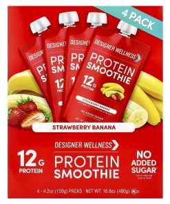 Designer Wellness, Protein Smoothie, Strawberry Banana, 4 Packs, 4.2 oz (120 g) Each