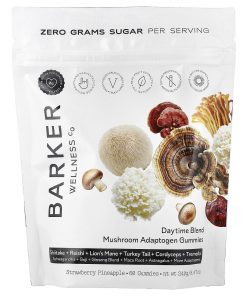 Barker Wellness Co, Daytime Blend, Mushroom Adaptogen Gummies, Strawberry Pineapple, 60 Gummies