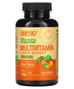 Deva, Vegan Multivitamin & Mineral Supplement with Greens, Iron Free, 90 Coated Tablets