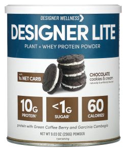 Designer Wellness, Designer Lite, Plant + Whey Protein Powder, Chocolate Cookies & Cream , 9.03 oz (256 g)