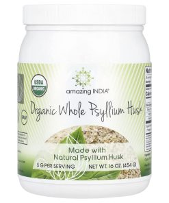 Amazing India, Organic Whole Psyllium Husk, 16 oz (454 g)