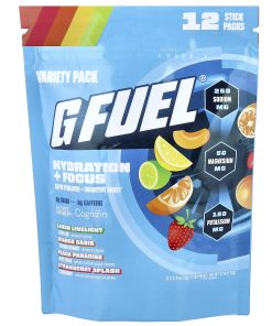 G FUEL, Hydration + Focus, Electrolyte Drink Mix with Cognizin®, Variety Pack, 12 Stick Packs, 0.21 oz (6 g) Each