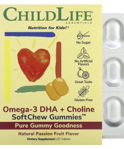 ChildLife Essentials, Essentials, Omega-3 DHA + Choline, SoftChew Gummies, Passion Fruit, 27 Tablets