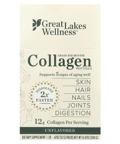 Great Lakes Wellness, Grass-Fed Bovine Collagen Peptides, Unflavored, 20 Packs, 0.42 oz (12 g) Each