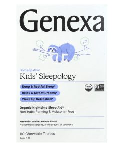 Genexa, Kids' Sleepology, Organic Nighttime Sleep Aid, Ages 3-11, Vanilla Lavender, 60 Chewable Tablets