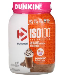 Dymatize, ISO100® Hydrolyzed, 100% Whey Protein Isolate, Dunkin’ Mocha Latte, 1.4 lb (650 g)