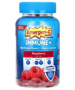 Emergen-C, Immune+ Vitamin C + Vitamin D with  Zinc Gummies, Raspberry, 45 Gummies