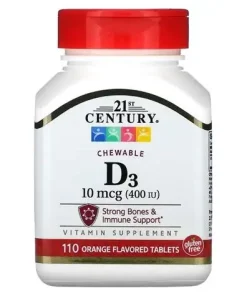 21st Century, Chewable Vitamin D3, Orange, 10 mcg (400 IU), 110 Tablets